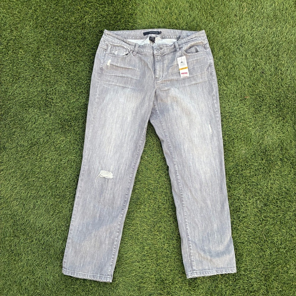 NWT Calvin Klein Boyfriend Jeans Women's 16W 38x31 Gray Straight Leg Denim Pants